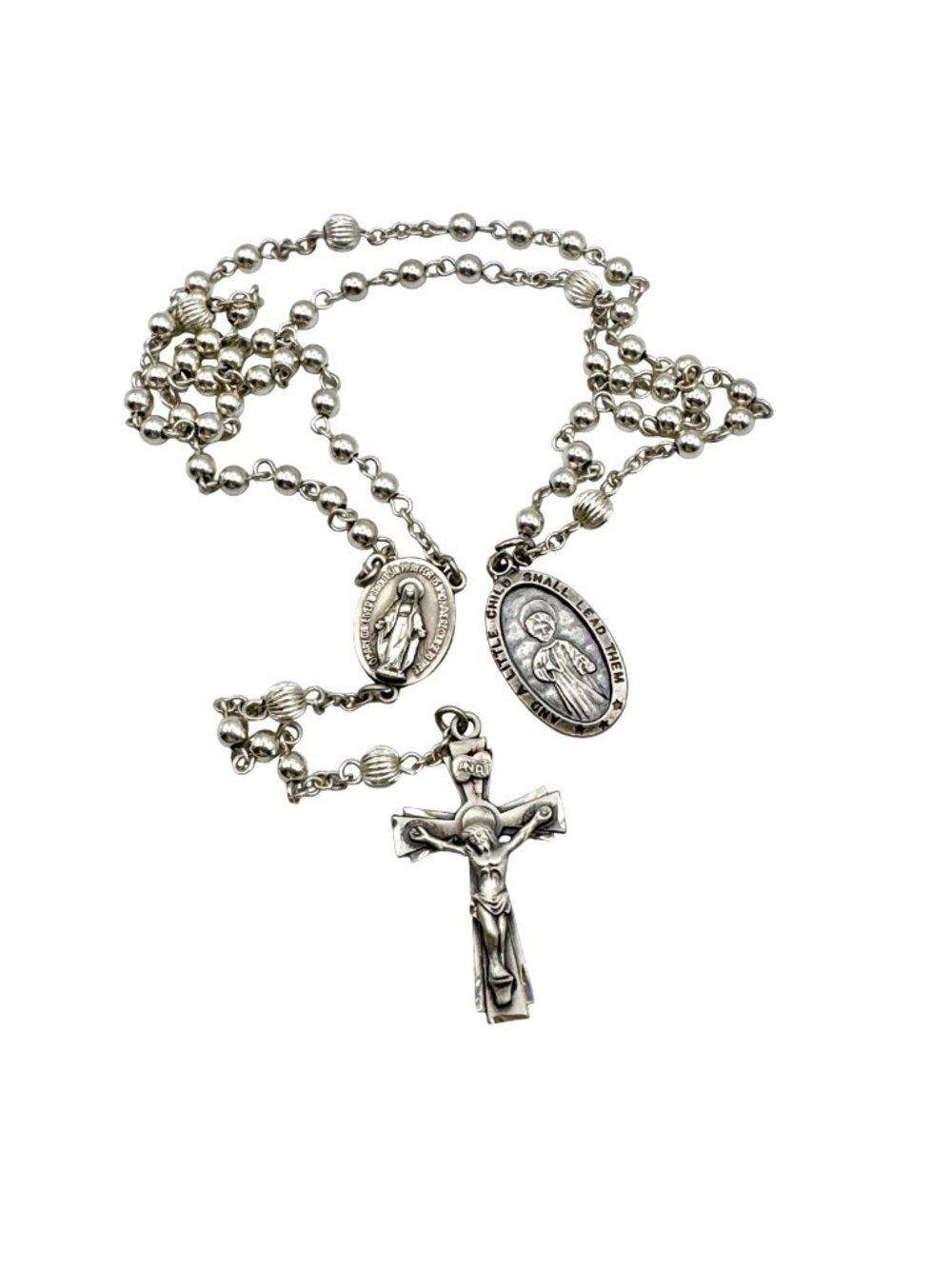Vintage Malco Sterling Silver Rosary Catholic Religious Crucifix Bead Chain 20"
